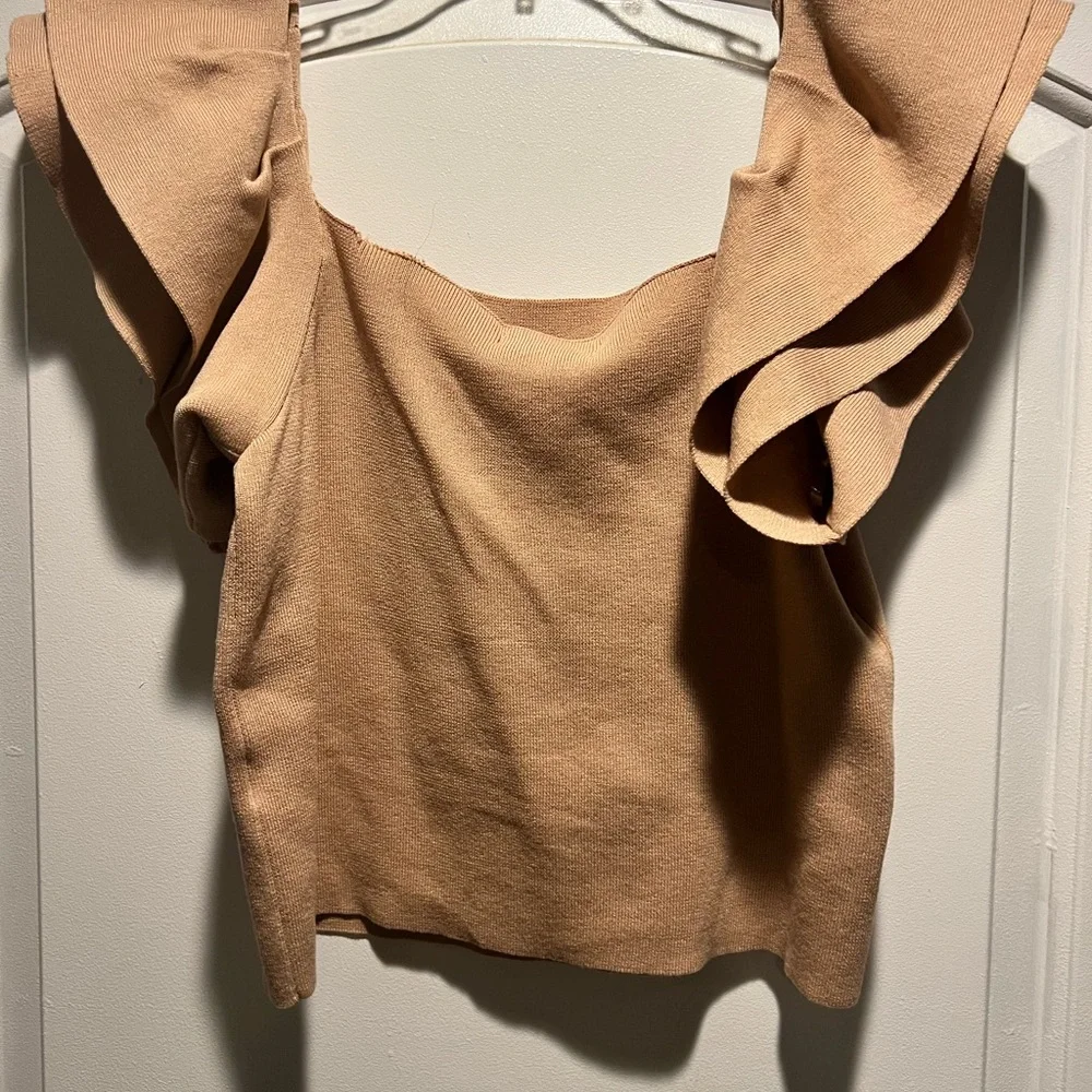 Tan Ruffle Sleeve Top - Picture 2 of 3